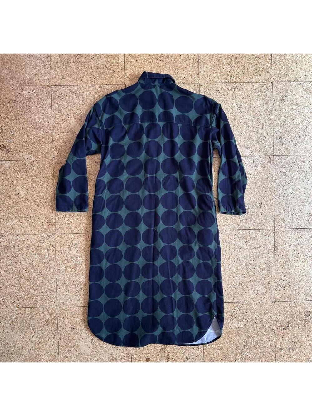Marimekko Uniqlo Long Sleeve Flannel Shirt Dress Women’s XS Green/Black Circles - Picture 2 of 8